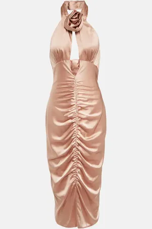 Alessandra Rich Ruched cutout satin midi dress
