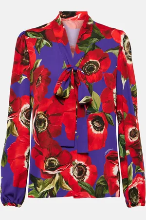 Dolce & Gabbana Tie-neck floral silk-blend blouse