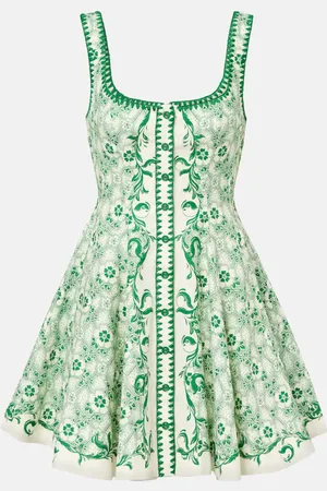 ALÉMAIS Olive printed linen and cotton minidress