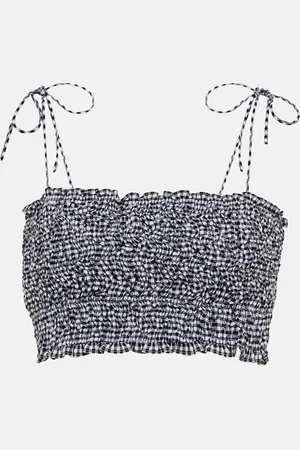 Miu Miu Shirred gingham cotton crop top