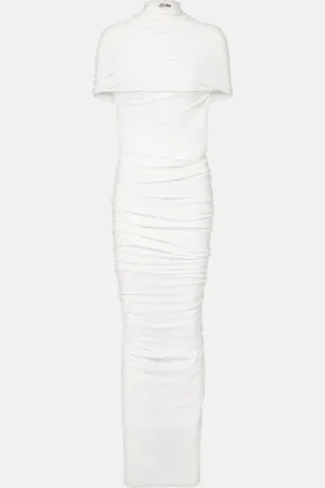 Jean Paul Gaultier Fringed ruched jersey maxi dress
