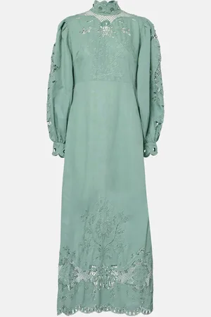 Farm Rio Broderie anglaise linen and cotton midi dress