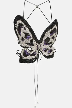 AREA Crystal-embellished halterneck top