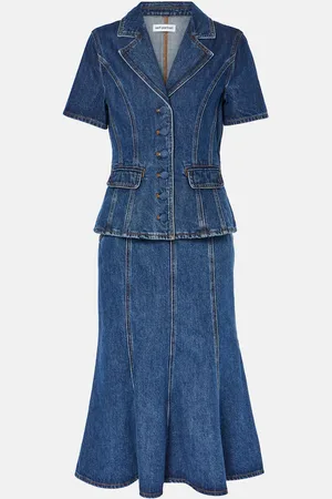 Self-Portrait Flared denim midi dress