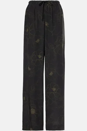 DRIES VAN NOTEN Floral silk straight pants