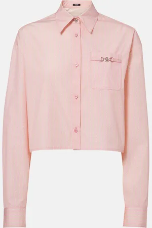 VERSACE Chain Pinstripe cropped cotton poplin shirt