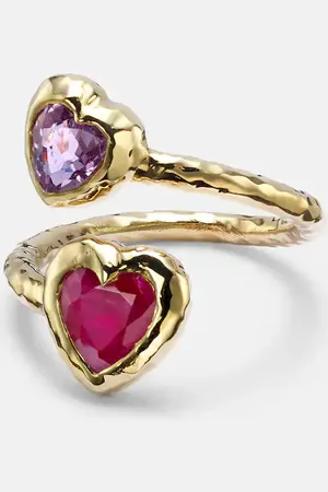 Octavia Elizabeth Moi and Toi 18kt gold ring with sapphires and rubies