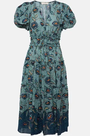 ULLA JOHNSON Eloisa puff-sleeve cotton-blend midi dress