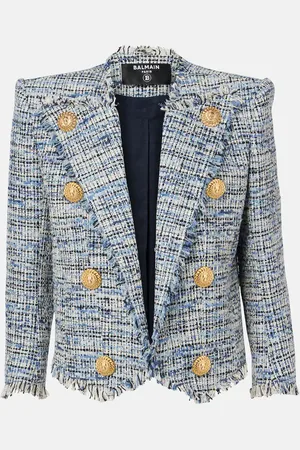Balmain Side To Side denim tweed spencer jacket