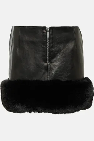 MAGDA BUTRYM Faux fur-trimmed leather mini skirt