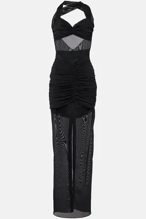 Alessandra Rich Ruched sheer mesh maxi dress