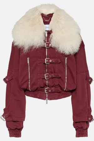 BLUMARINE Cropped shearling-trimmed denim jacket