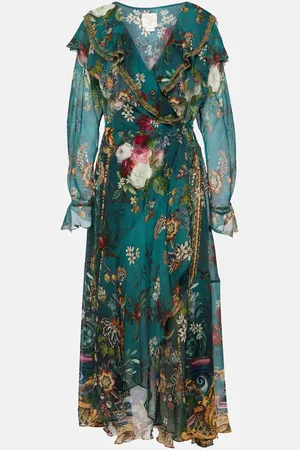 Camilla Ruffled silk midi wrap dress