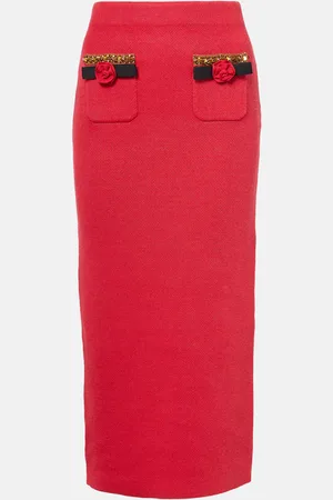Self-Portrait Embellished knitted midi skirt