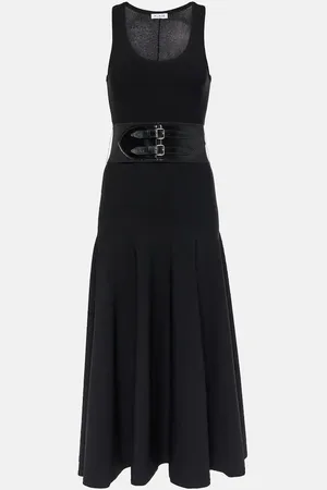 Alaïa Leather-trimmed midi dress