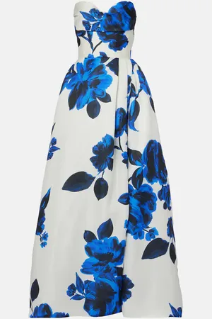 MONIQUE LHUILLIER Draped floral silk gown