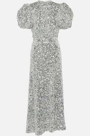 ROTATE Puff-sleeve sequined midi dress