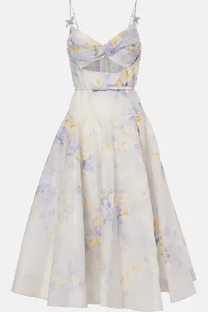 ZIMMERMANN Floral cutout linen and silk midi dress