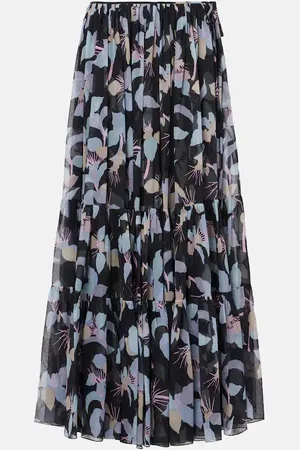 Chloé Floral pleated silk maxi skirt