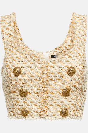 Balmain Cotton-blend tweed crop top