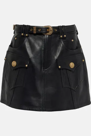 Balmain Belted A-line leather miniskirt