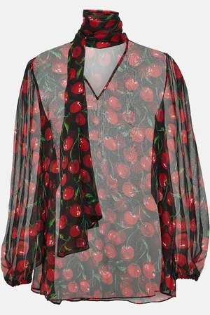 Dolce & Gabbana Cherry tie-neck silk chiffon blouse