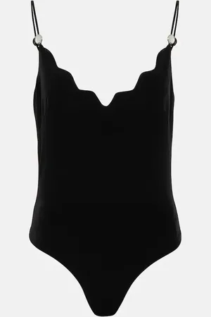 GALVAN Scalloped velvet bodysuit