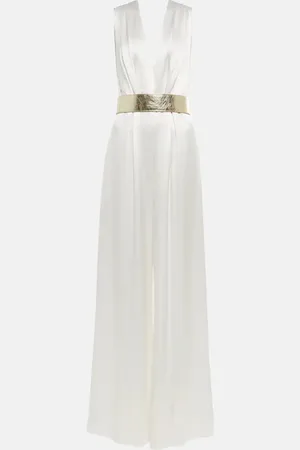 Costarellos Keaton belted satin jumpsuit