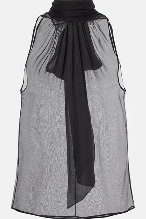 Saint Laurent Gathered silk muslin top