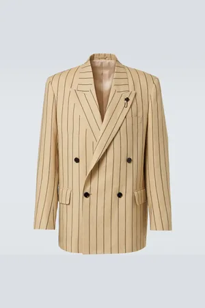 LARDINI Striped double-breasted linen and wool blazer