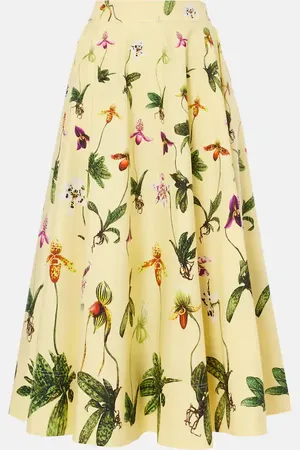 Oscar de la Renta Floral cotton-blend poplin midi skirt
