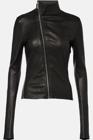 Rick Owens Gary asymmetric leather and cotton jacket