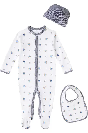 Ralph Lauren Baby cotton onesie, bib, and beanie set