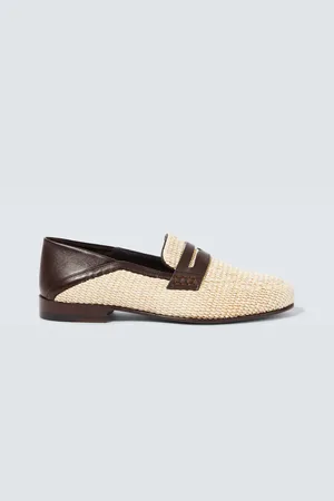 Manolo Blahnik Padstow leather-trimmed raffia penny loafers