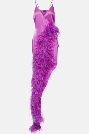 DAVID KOMA Feather-trimmed asymmetric gown