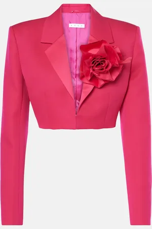 AREA Floral-appliquÃ© cropped wool blazer