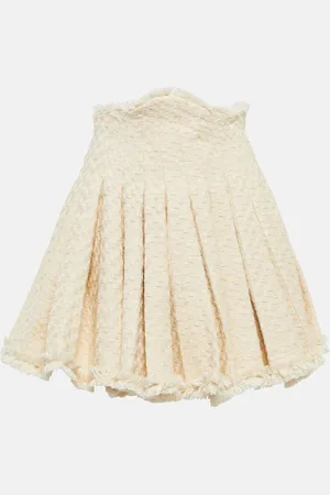 Balmain Cotton-blend tweed pleated skirt
