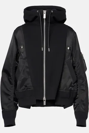 SACAI Paneled cotton-blend zip-up hoodie