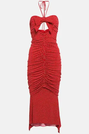 ALEXANDRE VAUTHIER Polka-dot ruched cutout midi dress