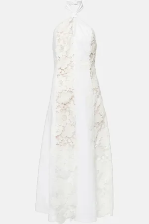 Oscar de la Renta Halterneck cotton lace midi dress