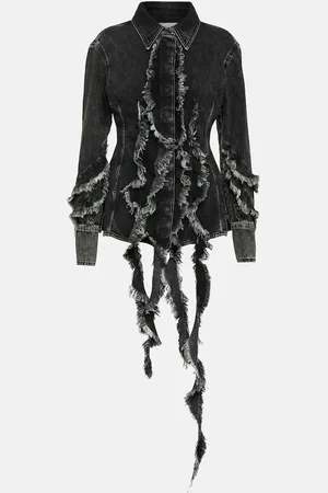 BLUMARINE Ruffle-trimmed denim shirt