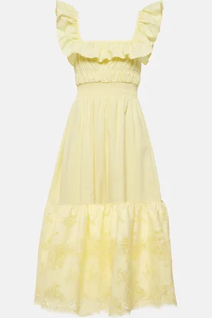 Self-Portrait Lace-trimmed cotton midi dress