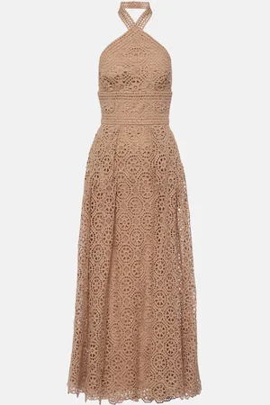 Elie saab MacramÃ© halterneck cotton-blend midi dress