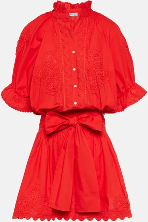 Juliet Dunn Embroidered cotton poplin shirt dress
