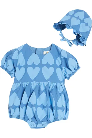 Jelly Mallow Baby Heart cotton playsuit and sunhat set