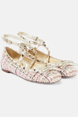 VALENTINO GARAVANI Rockstud tweed ballet flats