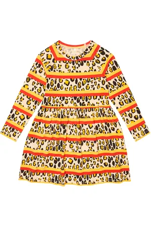 Mini Rodini Leopard-print striped jersey dress