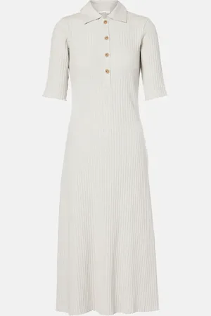 Vince Ribbed-knit cotton-blend polo dress