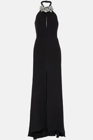 VALENTINO Floral-appliquÃ© cutout front-slit gown
