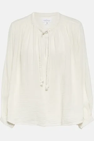 Velvet Tie-neck cotton blouse top